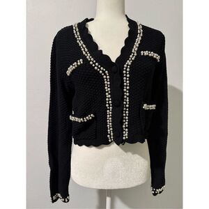 House of Harlow black cardigan W/ pearls Embellishment Chic M